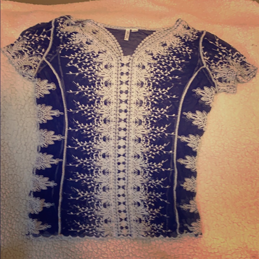 Navy blouse with flower detail